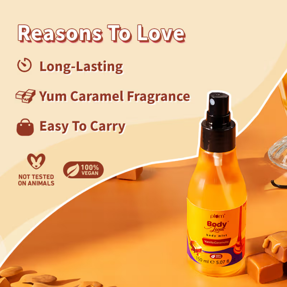 Plum Body Lovin Vanilla Caramello Body Mist For A Long Lasting Warm Caramel Fragrance