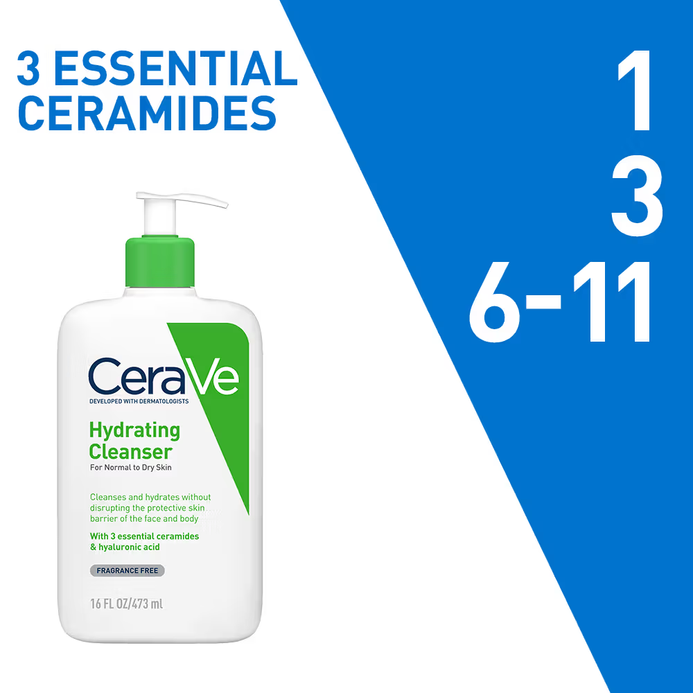 CeraVe Hydrating Cleanser Non-Foaming Face Wash for Dry Skin with Ceramides & Hyaluronic Acid