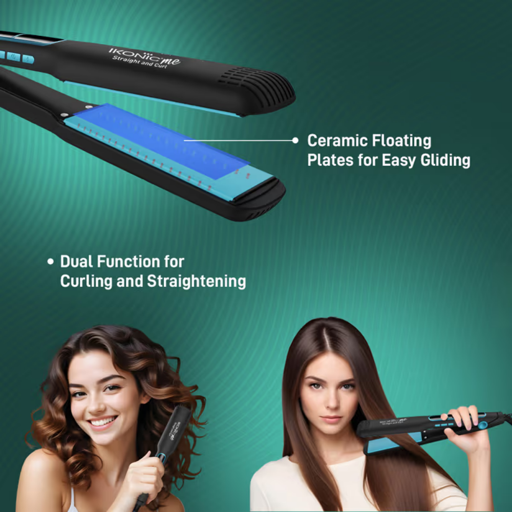 Ikonic Me 2 In 1 Straight And Curl Wide - Black & Teal