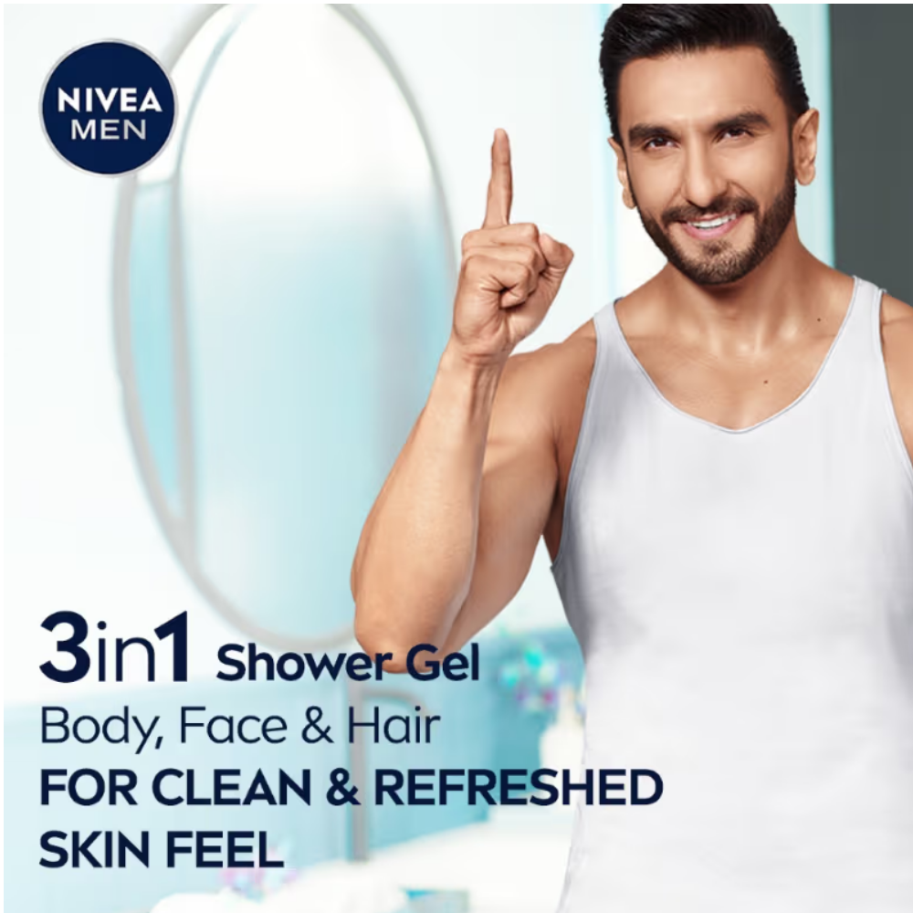 NIVEA MEN Body Wash, Active Clean with Active Charcoal, Shower Gel for Body, Face & Hair