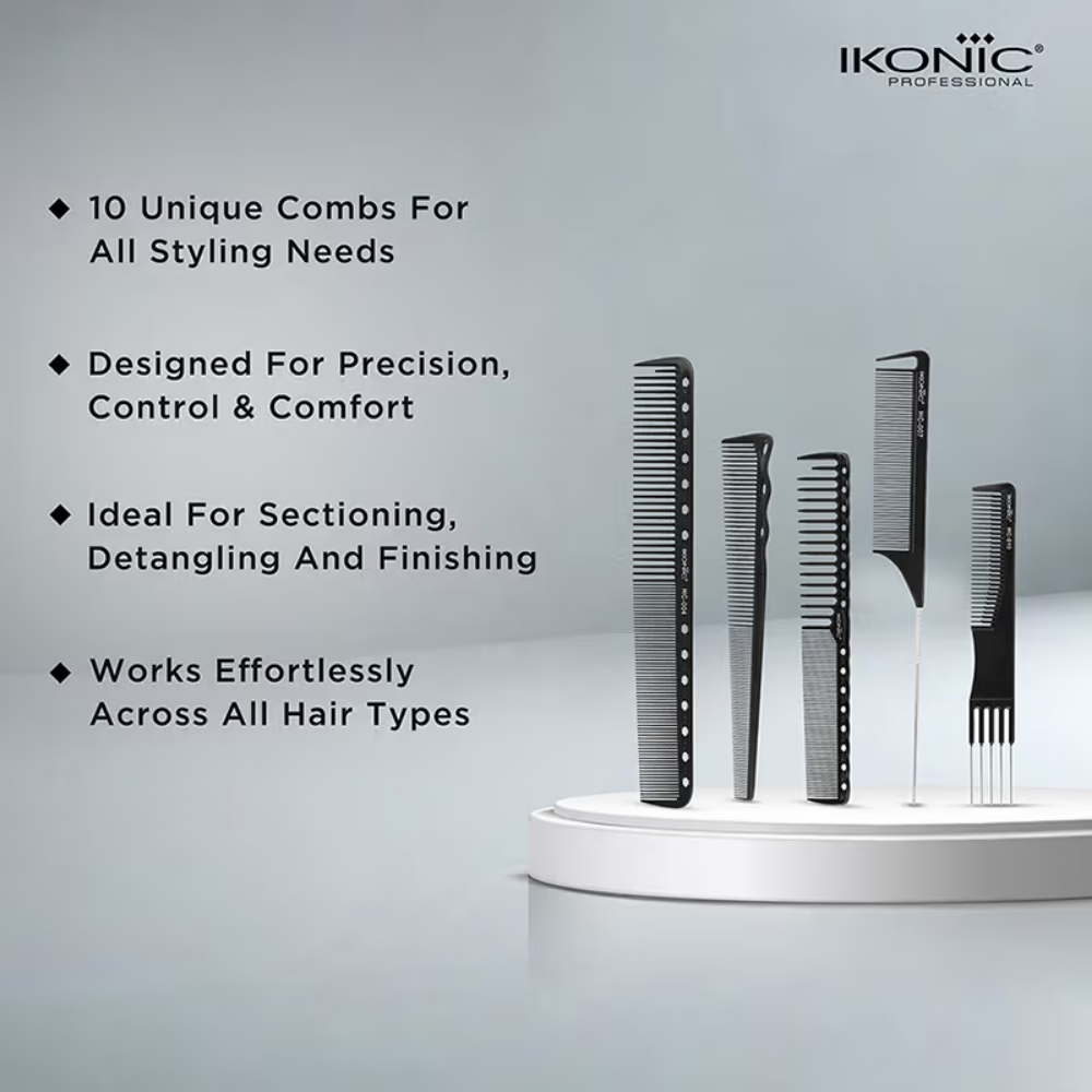Ikonic Professional Hair Dressing Comb (Set Of 10)