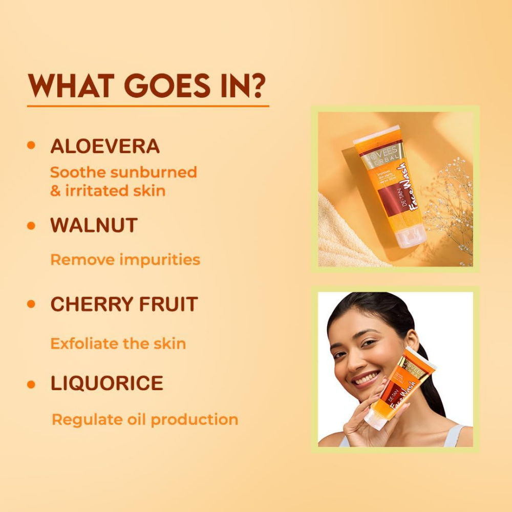 Jovees Herbal De-Tan Face Wash For Tan Removal All Skin Types And Paraben & Alcohol Free