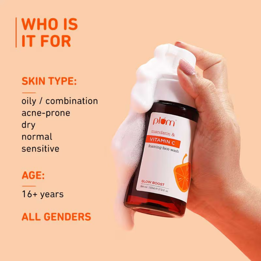 Plum Vitamin C Foaming Face Wash With Mandarin For Glowing Skin & Gentle Cleansing