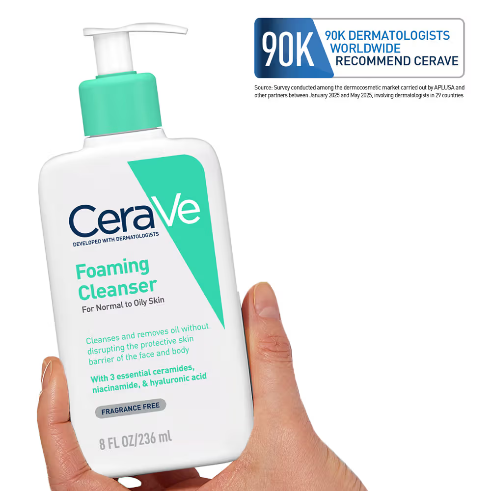 CeraVe Foaming Cleanser Face Wash For Oily Skin with Hyaluronic Acid, Ceramides & Niacinamide