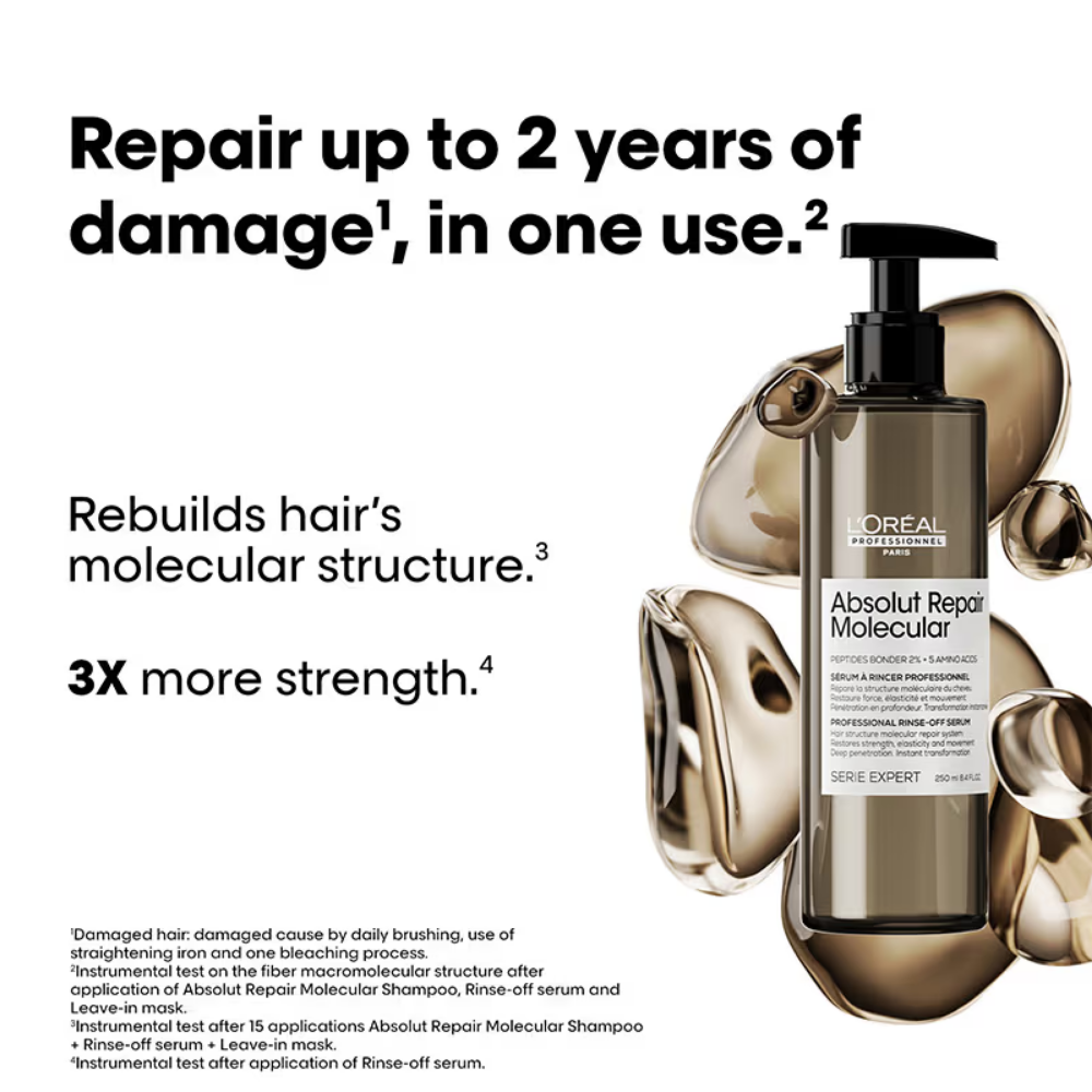 L'Oréal Professionnel Absolut Repair Molecular Shampoo, Rinse-Off Serum & Leave-In Mask Damaged Hair