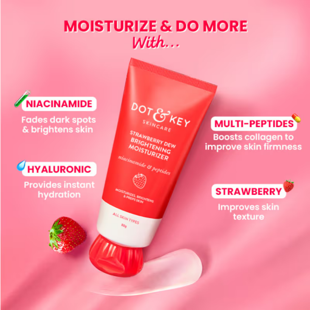 Dot & Key Strawberry Dew Brightening Moisturizer, Niacinamide & Peptides, Brightens & Smoothes Skin