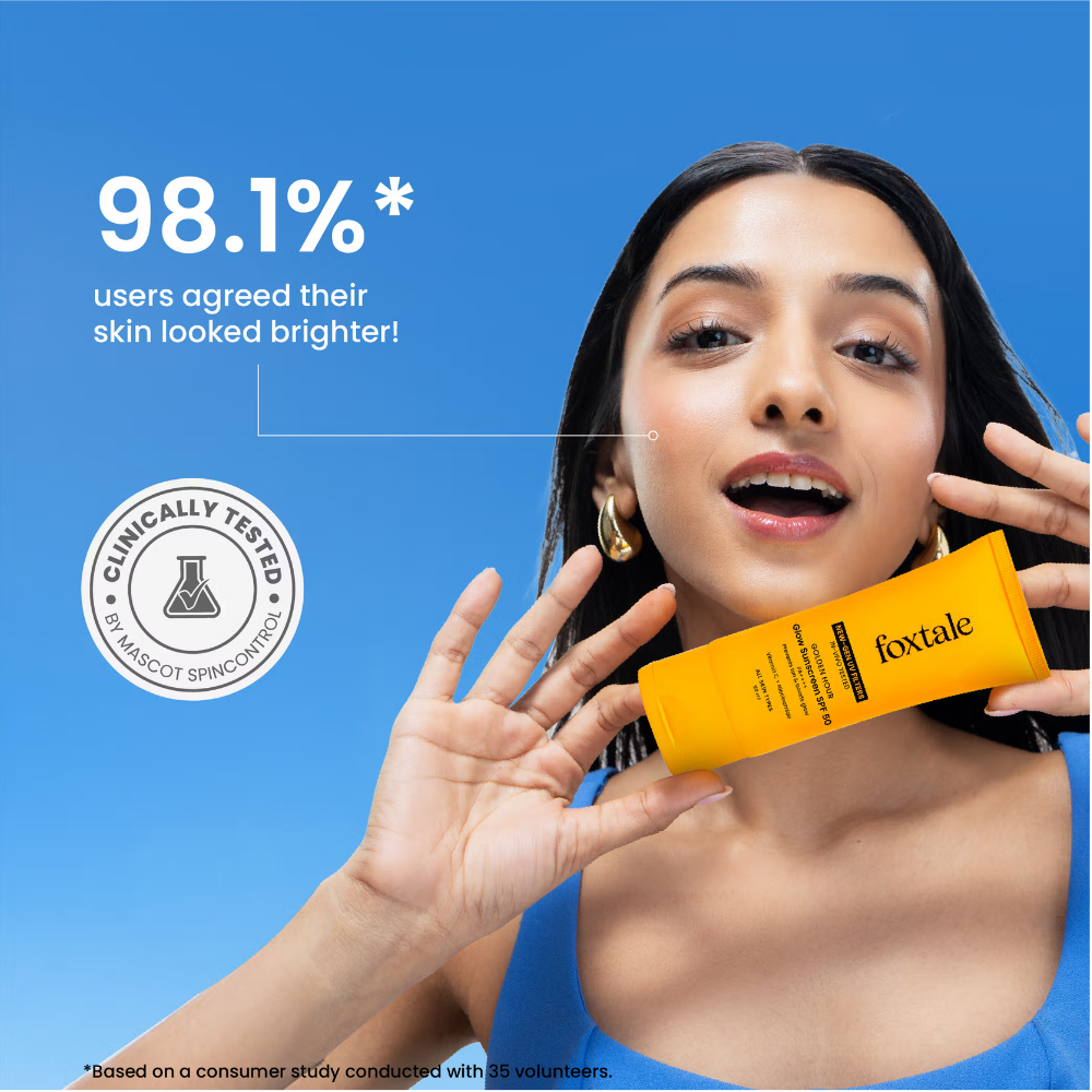 Foxtale SPF 50 Glow Sunscreen with Vitamin C & Niacinamide for Dewy Glow, In-Vivo Tested PA++++