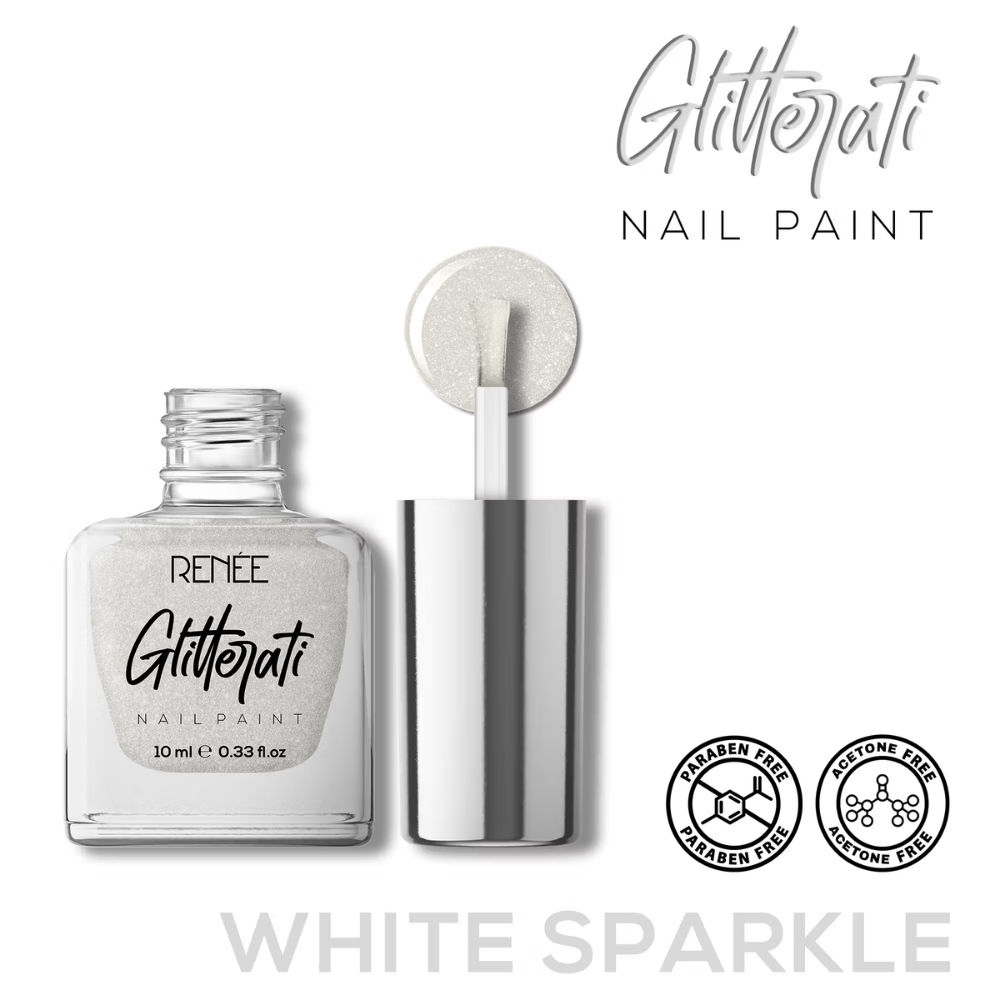Renee Cosmetics Glitterati Nail Paint - White Sparkle