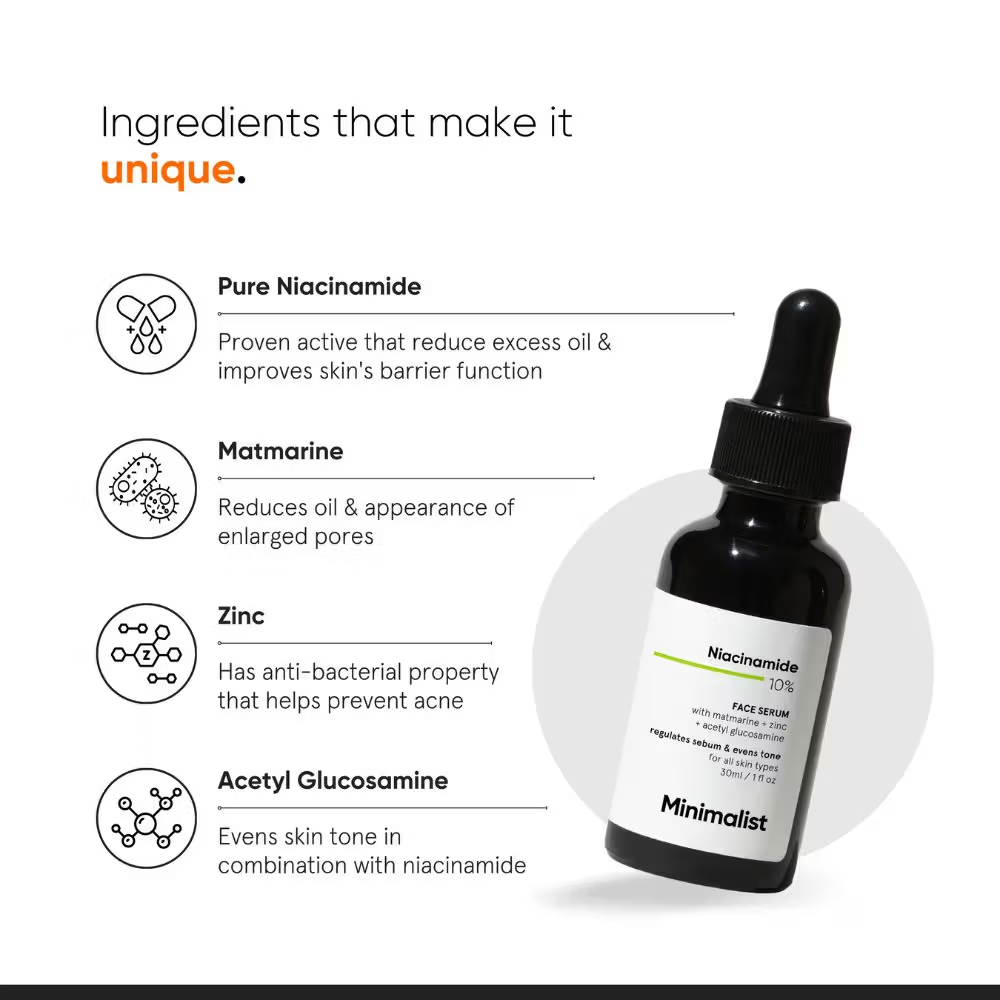 Minimalist 10% Niacinamide Face Serum With Matmarine + Zinc For Reducing Oil & Blemishes