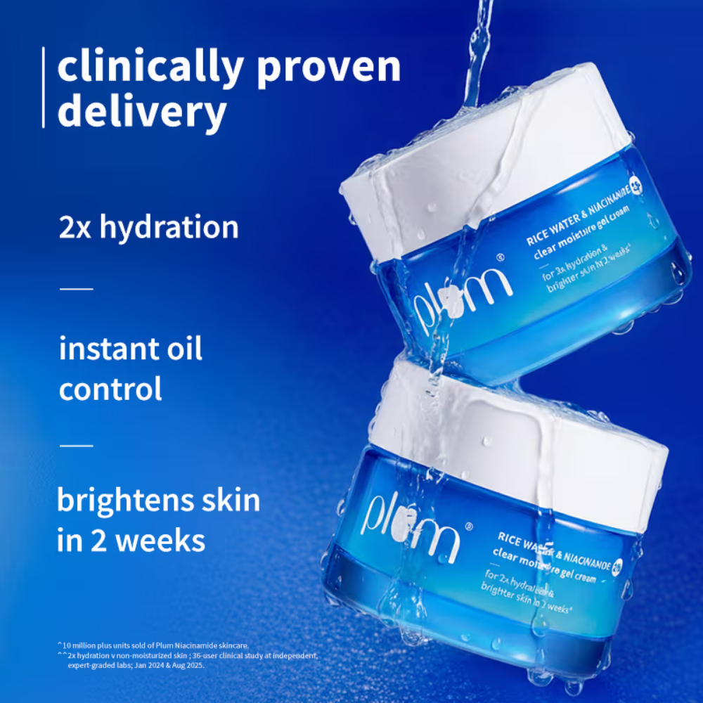 Plum 2% Niacinamide & Rice Water Moisturiser - Lightweight Gel Cream For Oil-Free Hydration