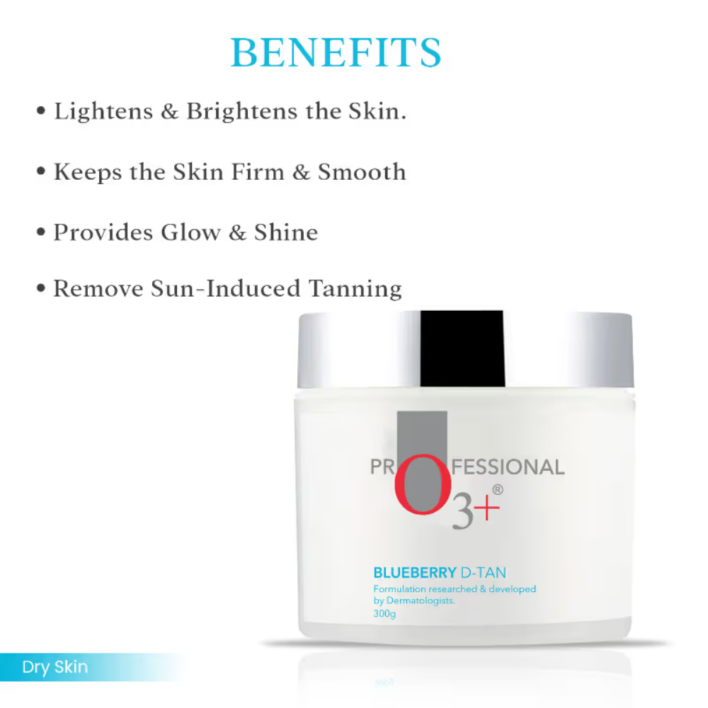 O3+ Blueberry D-TAN Face Pack for Tan Removal & Glowing Skin - Detan Mask for Dry Skin