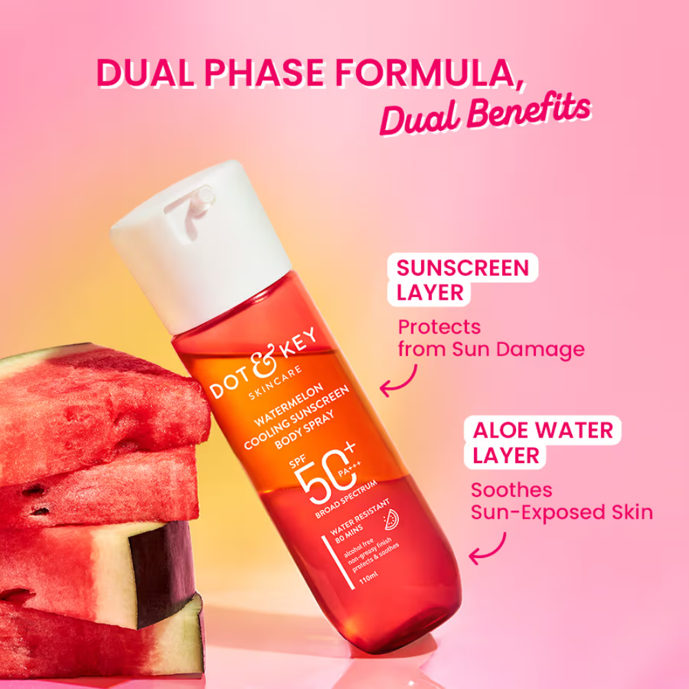 Dot & Key Watermelon Cooling Sunscreen Body Spray In-Vivo Tested SPF 50+ PA+++, Easy Re-application