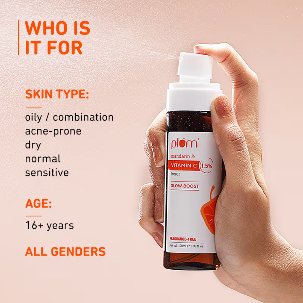 Plum 1.5% Vitamin C Alcohol-Free Spray Toner With Mandarin & Witch Hazel For Glow Boost & Open Pores