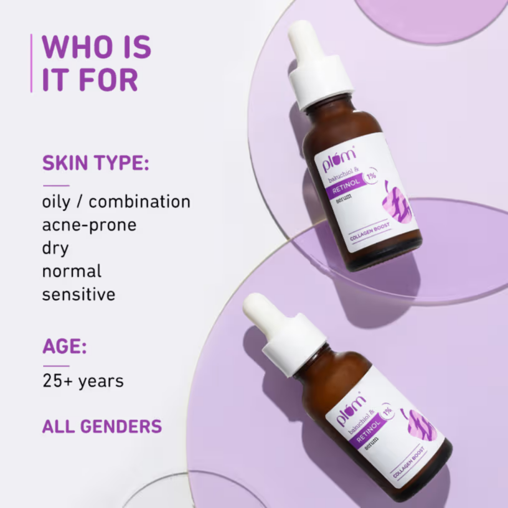 Plum 1% Retinol Face Serum With Bakuchiol- Boosts Collagen- Reduces Fine Lines & Wrinkles