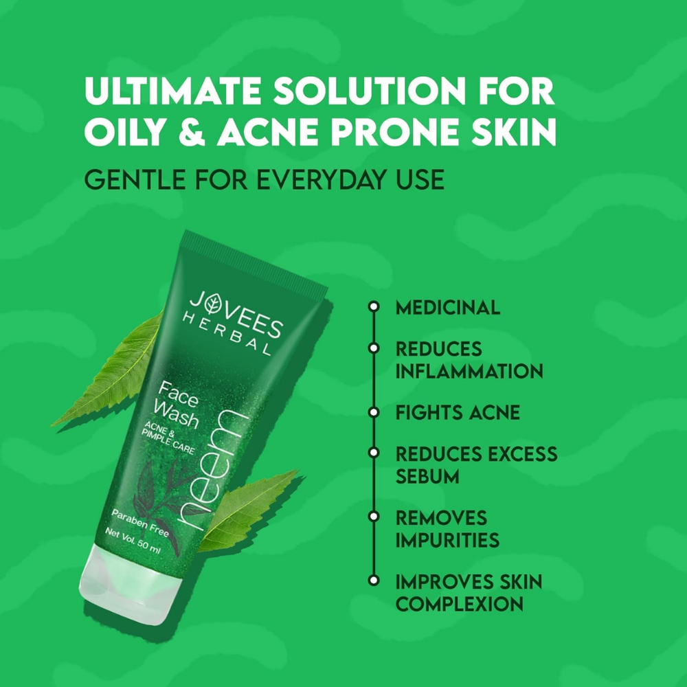 Jovees Herbal Neem Face Wash For Acne And Pimple Care Bright, Clear And Glowing Skin