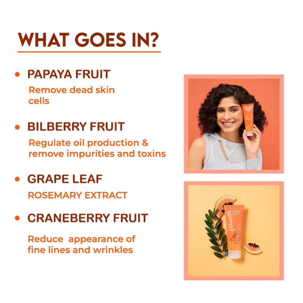 Jovees Herbal Papaya Face wash For Glowing And Brightening Skin All Skin Types Men And Women