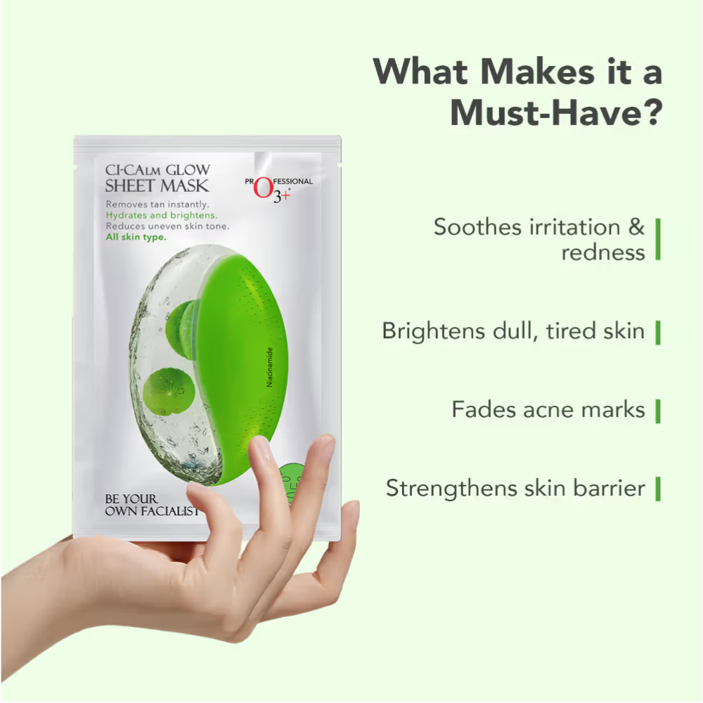 O3+ Ci-Calm Glow Sensitive Skin Sheet Mask with Ceramide for Barrier Repair & Anti Redness