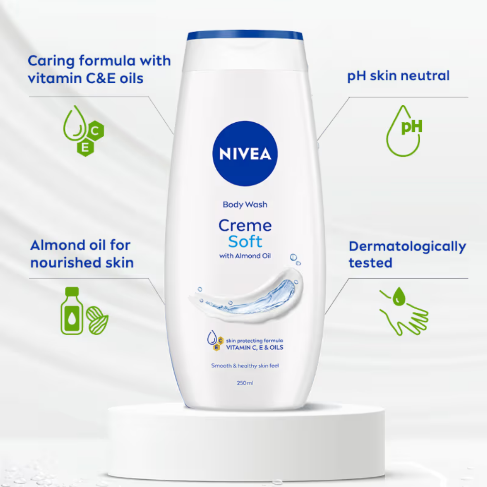 NIVEA Body Wash- Creme Soft Naturally Clean & Healthy Skin Natural Almond Oil