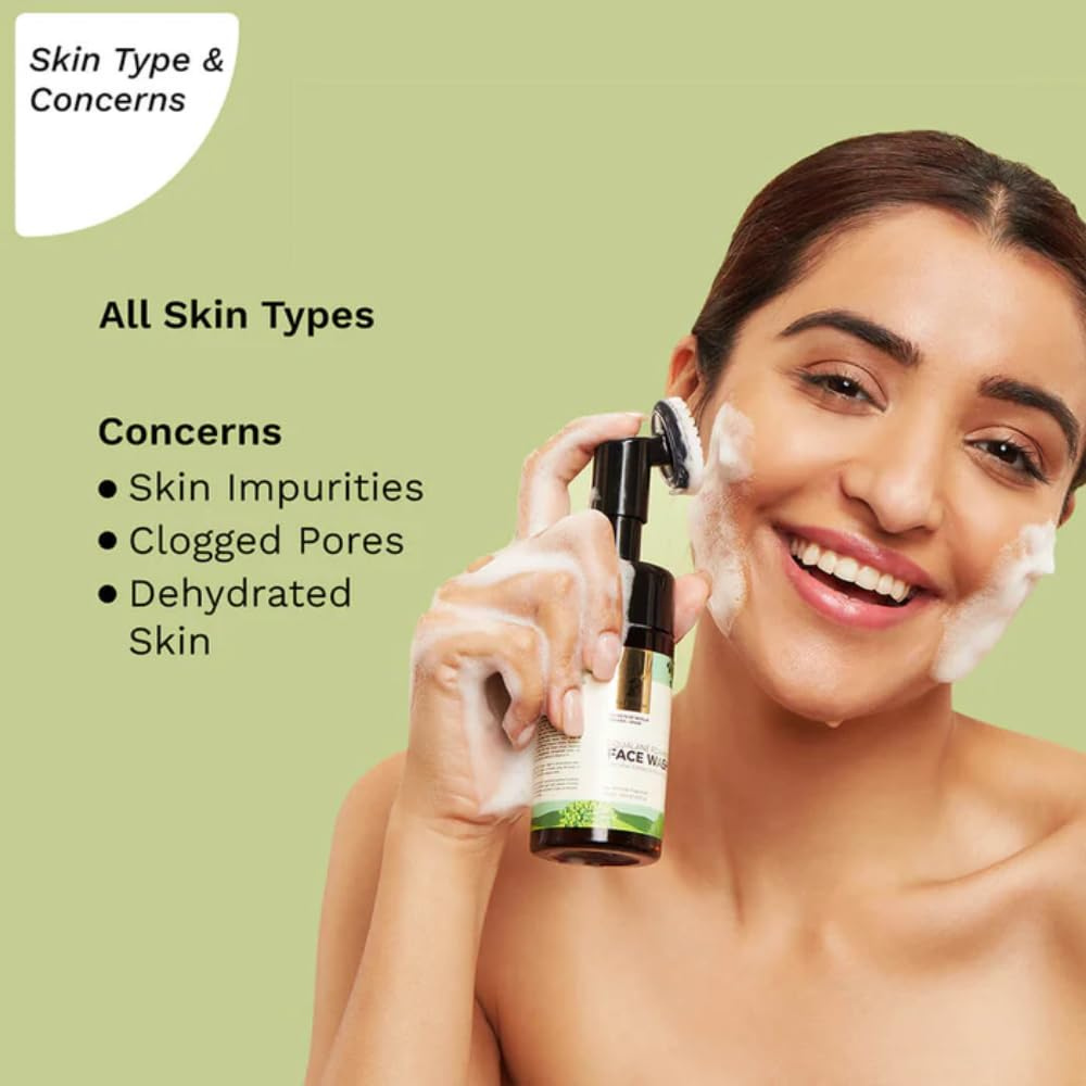 PILGRIM Spanish Squalane foaming face wash with Kiwi extracts & Aloe for skin hydration|Face wash with brush