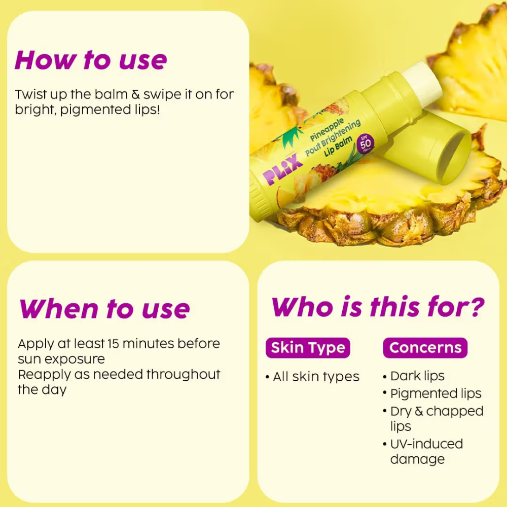 Plix The Plant Fix Pineapple Brightening Lip Balm With SPF 50 PA++