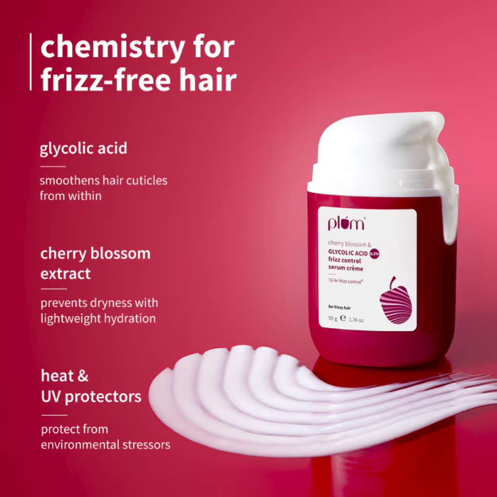 Plum 0.3% Glycolic Acid & Cherry Blossom Frizz Control Hair Serum Creme