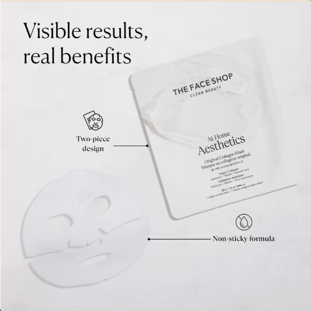 The Face Shop Korean Hydro Gel Sheet Mask - Vegan Collagen, Peptide & Hyaluronic Acid for Anti Aging