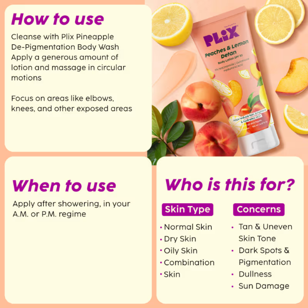 Plix Peaches & Lemon Detan Body Lotion with SPF 30