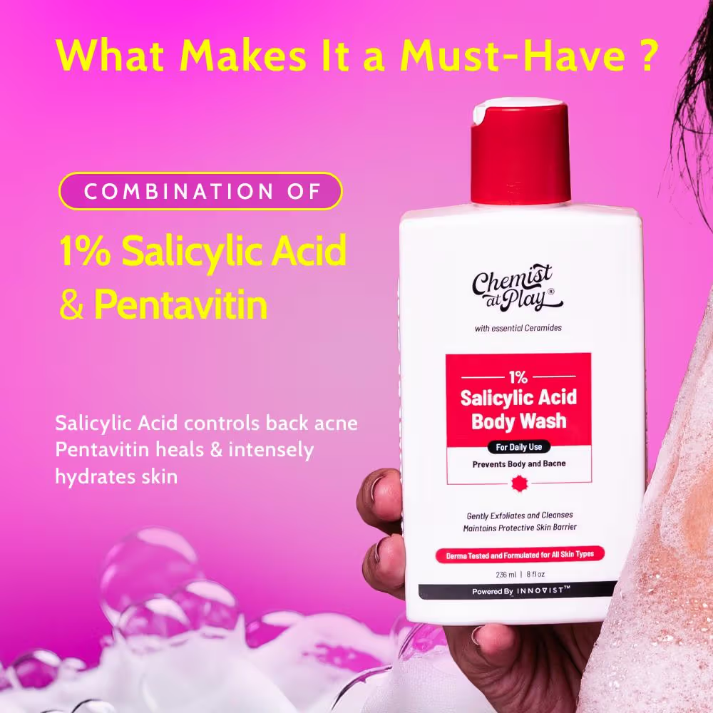Chemist At Play 1% Salicylic Acid Acne Body Wash Shower Gel for Acne Control For Women & Men
