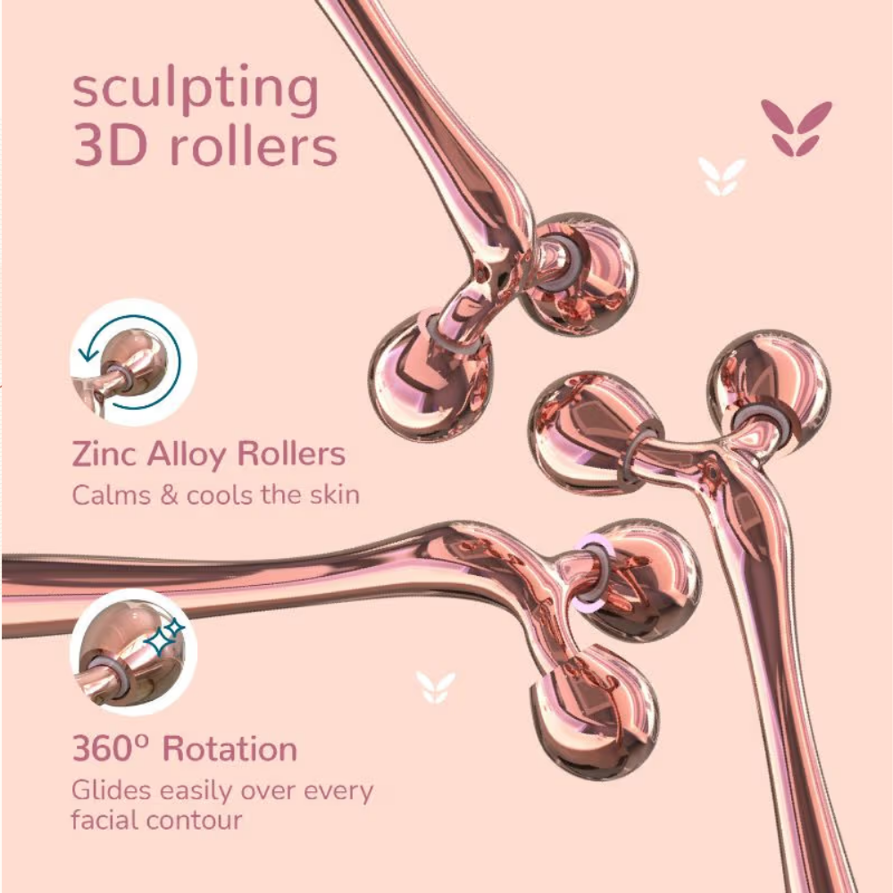 Caresmith Bloom All Metal Face Roller Cooling Zinc Alloy Sculting Rollers with Solid Metal Handle