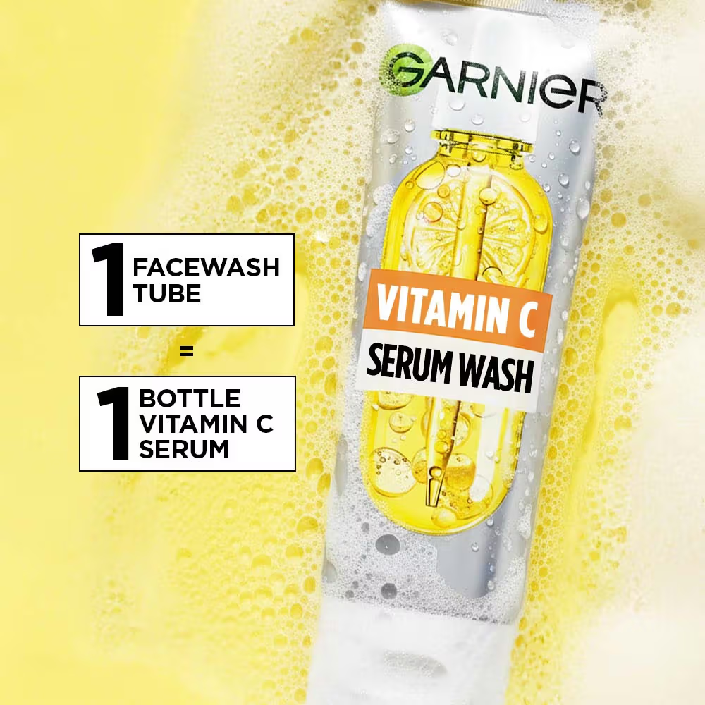 Garnier Vitamin C+ Serum Face Wash Brightening & Tan Removal Gentle Cleanser For All Skin Types
