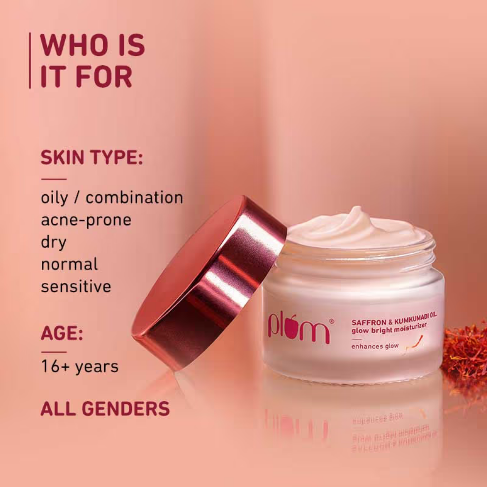 Plum Saffron & Kumkumadi Oil Glow Bright Moisturizer For Dull Skin With SPF 35 UVA & UVB Protection