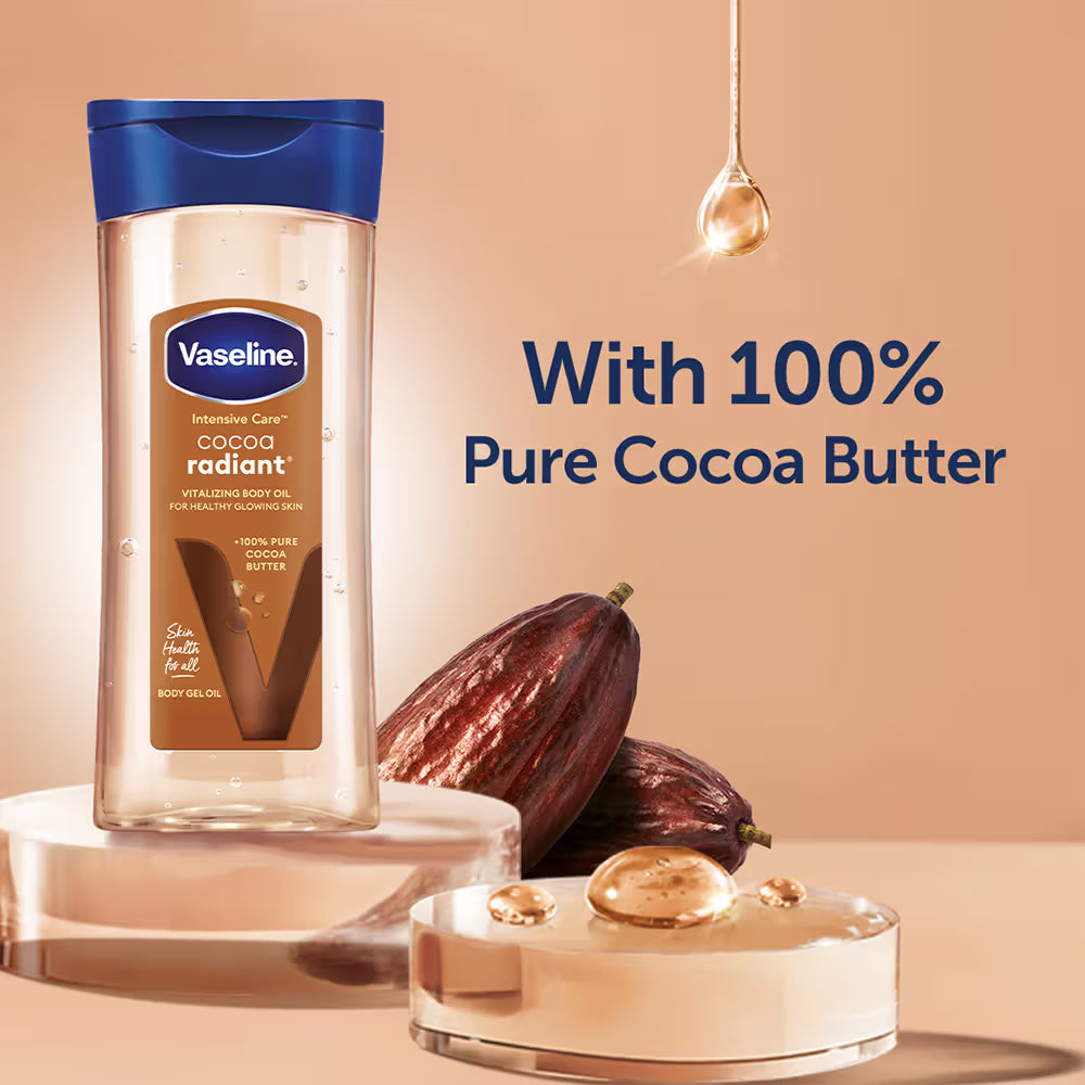 Vaseline Cocoa Radiant Body Oil with Pure Cocoa Butter & Shimmer Glow, For Dull Skin & Healthy Glow