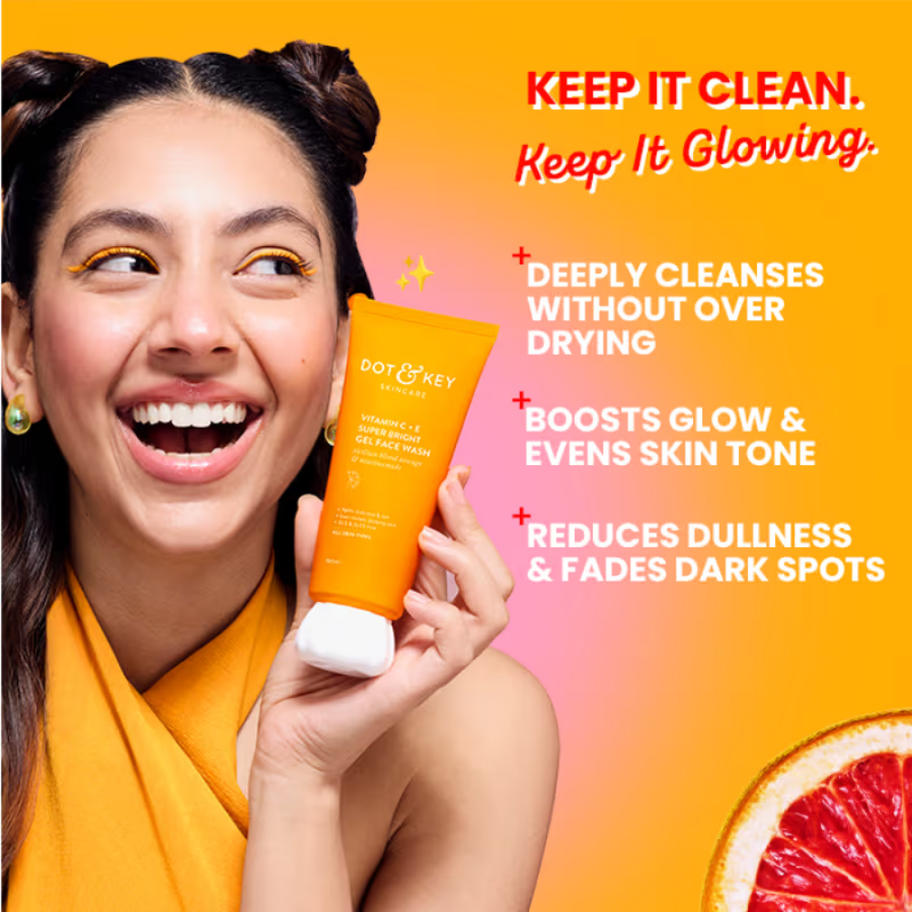 Dot & Key Vitamin C+E Super Bright Gel Face Wash, Sicilian Blood Orange & Niacinamide