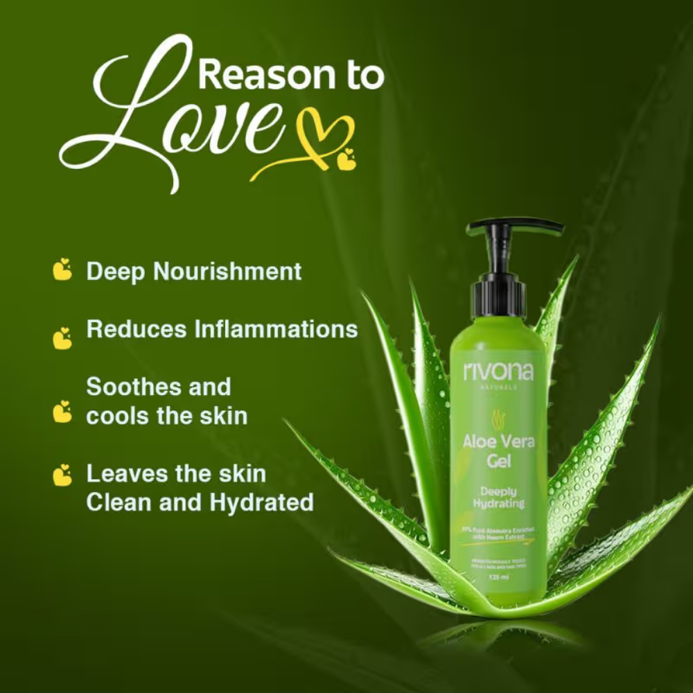 Rivona Naturals 99% Pure Aloe Vera Gel For Face, Hair And Body - Hydrates And Repairs Damaged Skin
