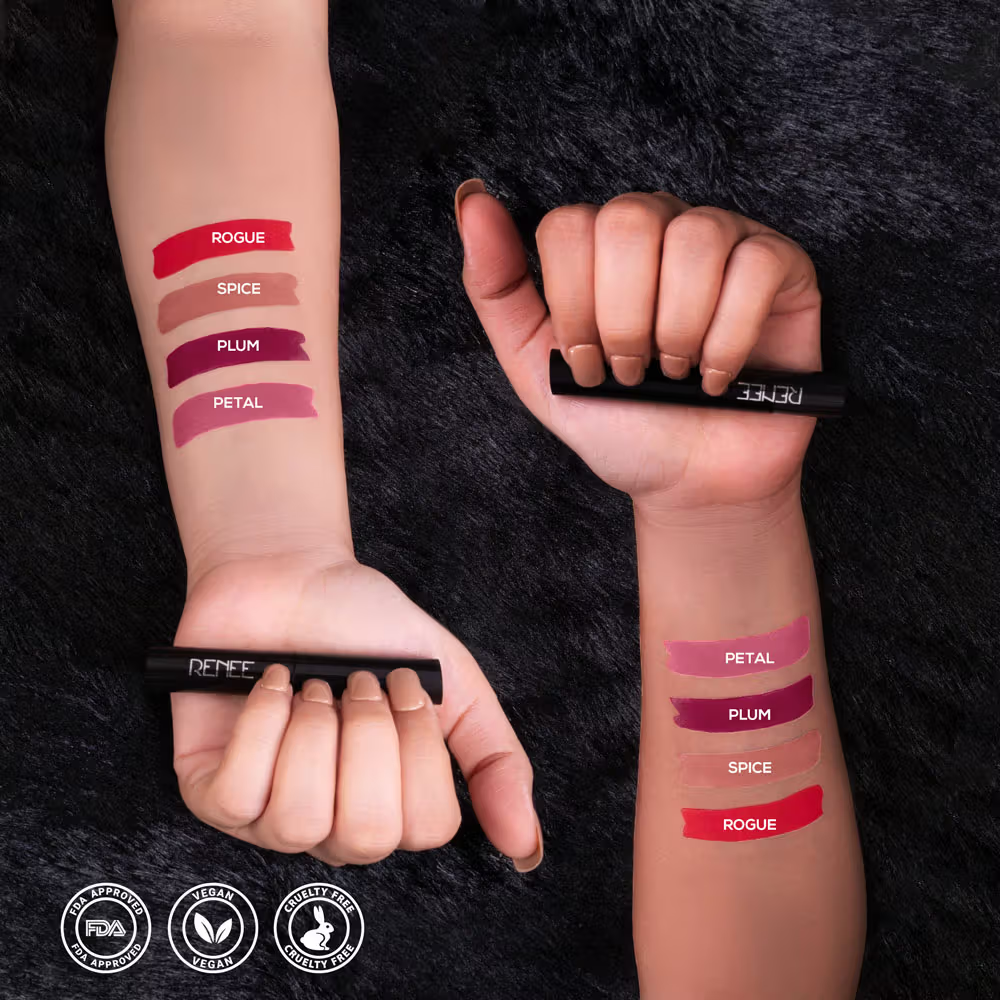 RENEE Very Matte Lipstick Combo- Essentials, Pack Of 4, Full Coverage, Long Lasting, Weightless