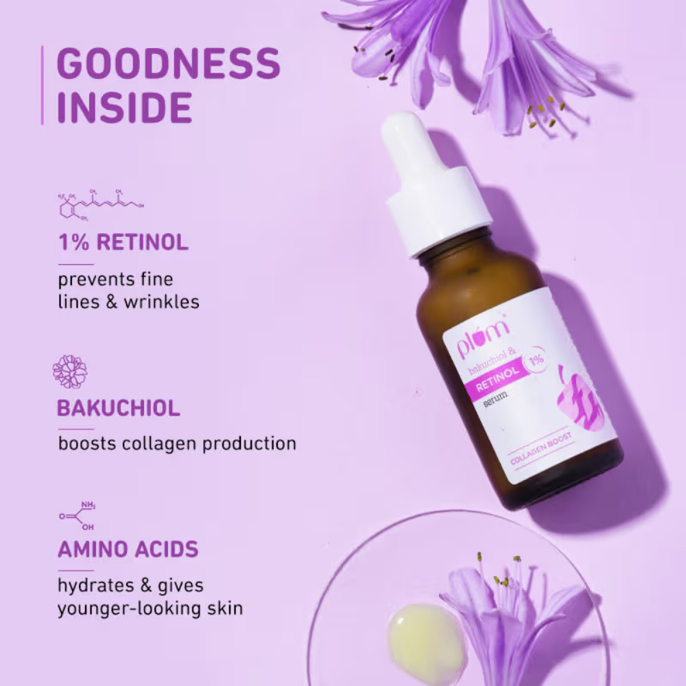 Plum 1% Retinol Face Serum With Bakuchiol- Boosts Collagen- Reduces Fine Lines & Wrinkles