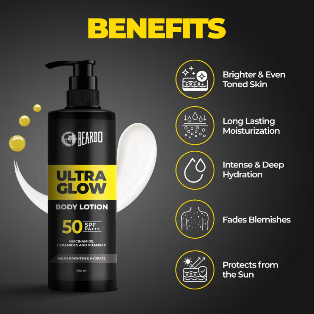 Beardo Ultraglow Body Lotion for Men, Intense Hydration Absorbs Instantly Repairs Skin
