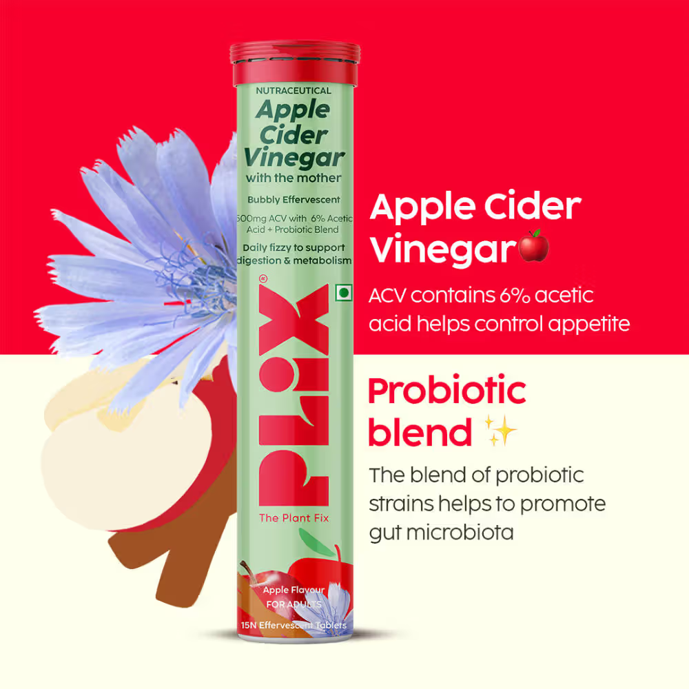 Plix Probiotics+ ACV Apple Cider Vinegar Effervescent Tablets - Digestive Support & Manage Weight