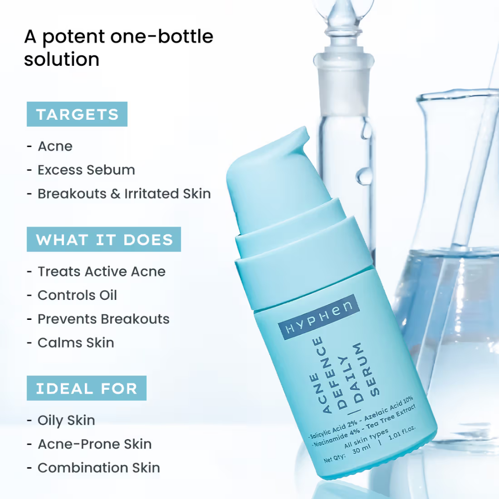 Hyphen Anti Acne 10% Azelaic Acid 2% Salicylic Acid Face Serum, Tea Tree Extract, Fades Acne Marks