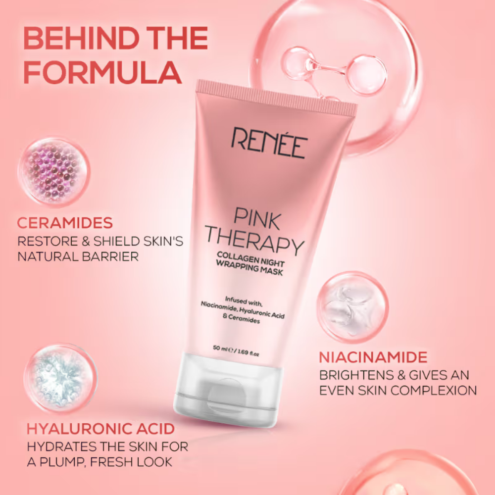 RENEE Pink Therapy Collagen Night Wrapping Face Mask For Healthy, Hydrated Skin With Hyaluronic Acid