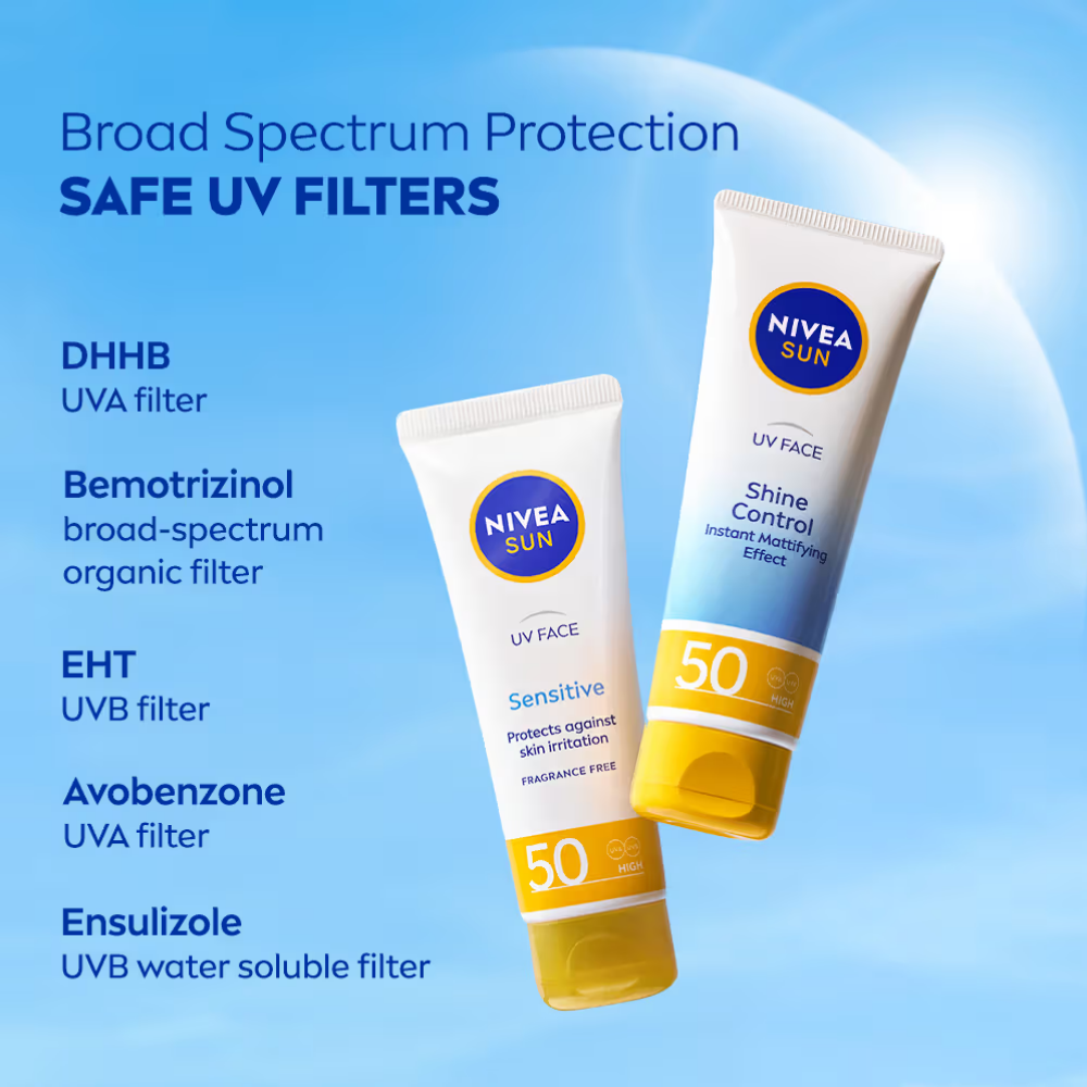 NIVEA Sun Shine Control SPF 50 Sunscreen Ultra Matte, No White Cast, Instant UV Protection