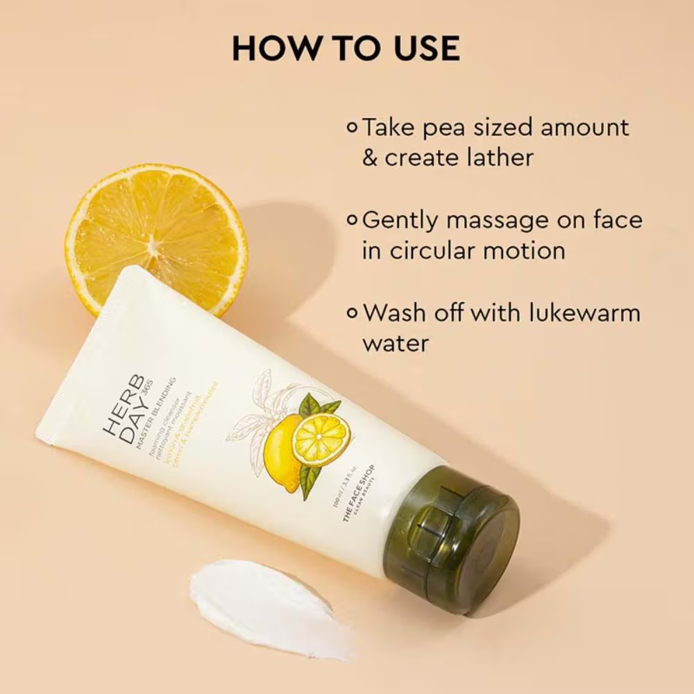 The Face Shop Herb Day 365 Cleanser - Korean Brightening Face Wash with Vitamin C for Oily Skin