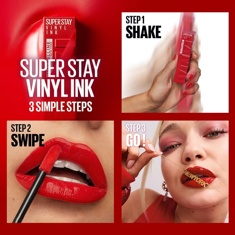 Maybelline New York Super Stay Vinyl Ink Liquid Lipstick, Instant Shine Lasts Up To 16H