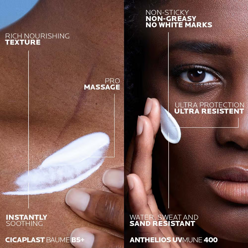La Roche-Posay Day & Night Skincare Combo, Cicaplast B5+ Moisturizer & Anthelios Invisible Fluid