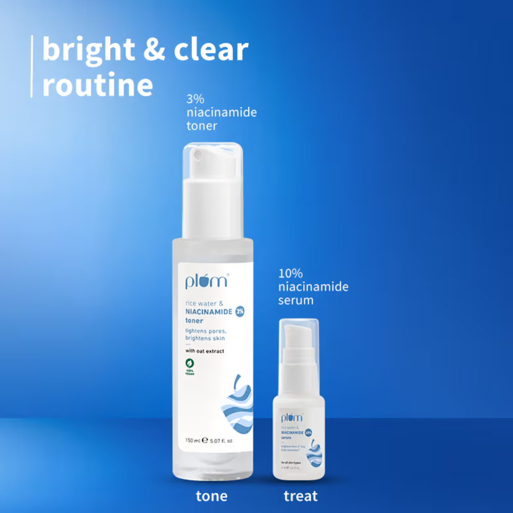 Plum Niacinamide Toner & Serum Duo for Pore Care, Tightening & Brightening