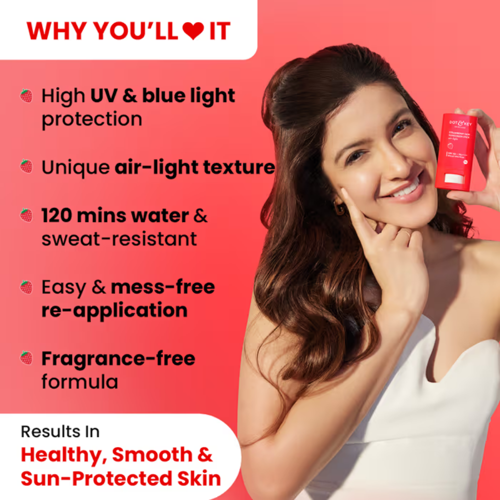 Dot & Key Strawberry Dew Sunscreen Stick In-Vivo Tested SPF 50+ PA++++, Makeup Friendly