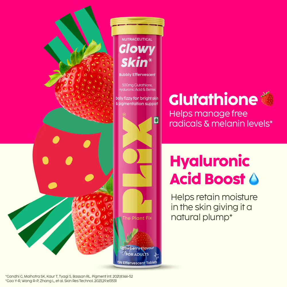 Plix (Strawberry) Glutathione Skin Glow 15 Effervescent Tablet 500mg for Clear & Youthful Skin