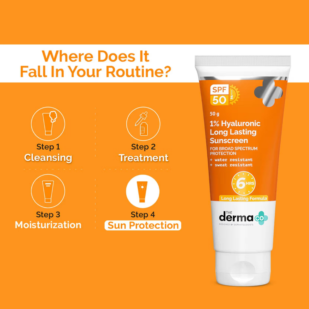 The Derma Co 1% Hyaluronic Long Lasting Sunscreen SPF 50, PA++++ |6 hrs. Sun Protection For All skin