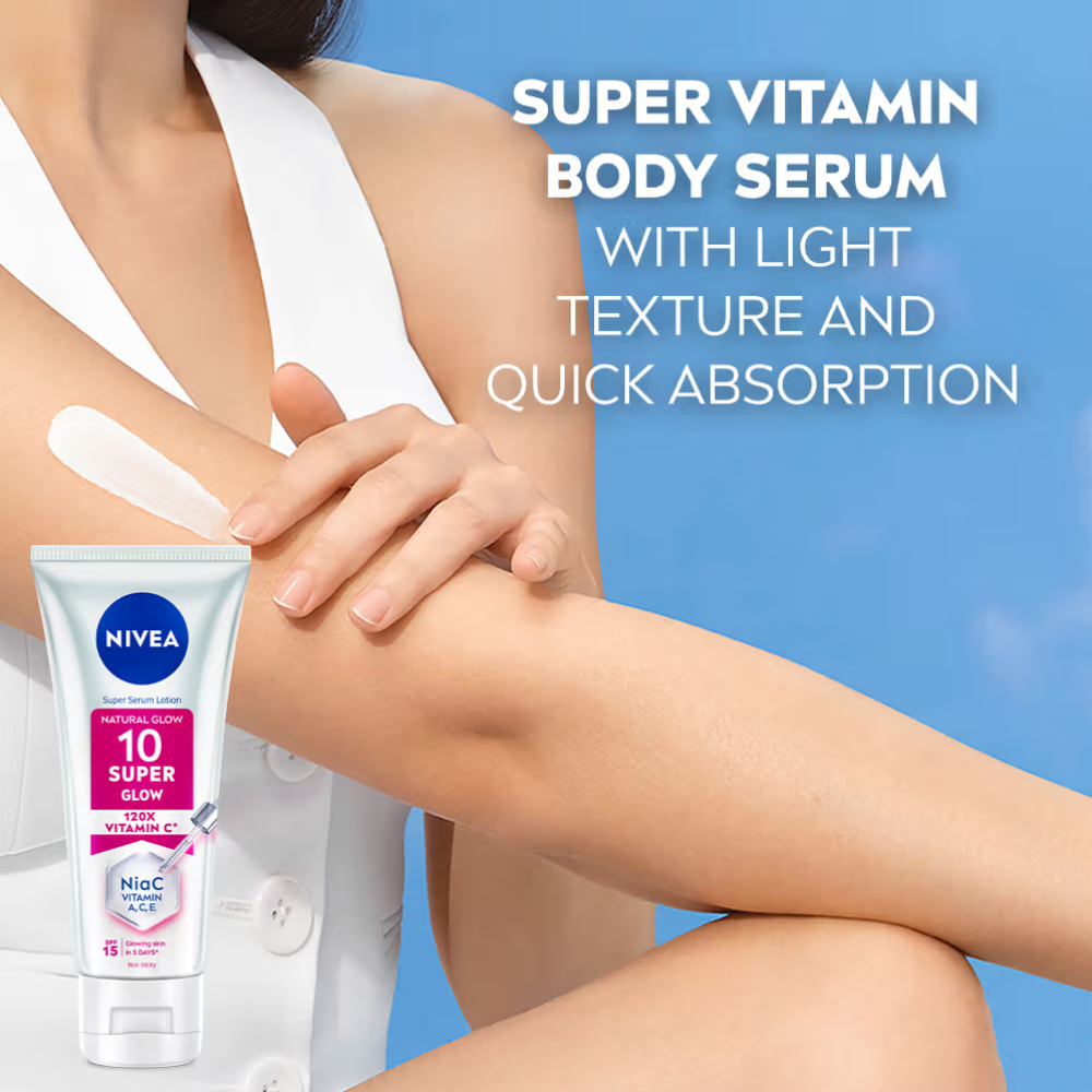 NIVEA Super 10 Glow Serum Body Lotion With Niacinamide, 120X Vitamin & SPF15