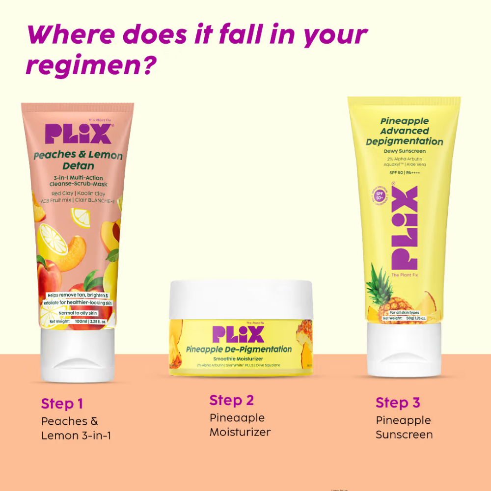 Plix Peaches & Lemon 3-in-1 Detan Face Wash, Scrub & Mask